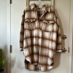 BP | Nordstrom Pink and Tan Plaid Shacket Wool Blend